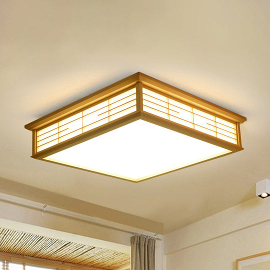 Natural Wood Led Ceiling Light Fixture - Simple Box Flush Lighting For Bedroom (14’/18’/21.5’