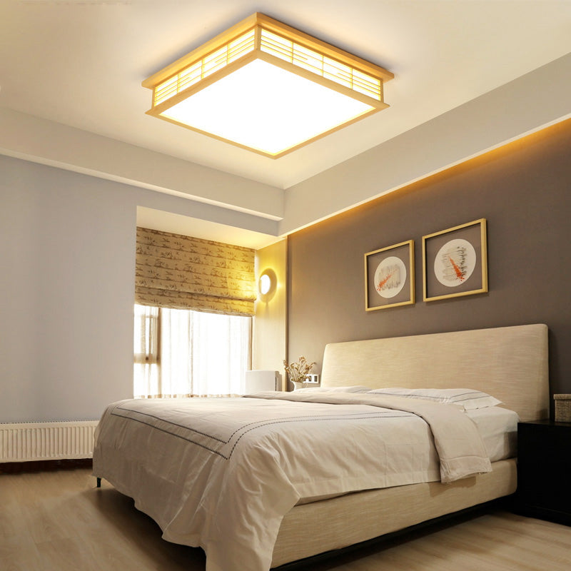 Natural Wood Led Ceiling Light Fixture - Simple Box Flush Lighting For Bedroom (14/18/21.5 W) In