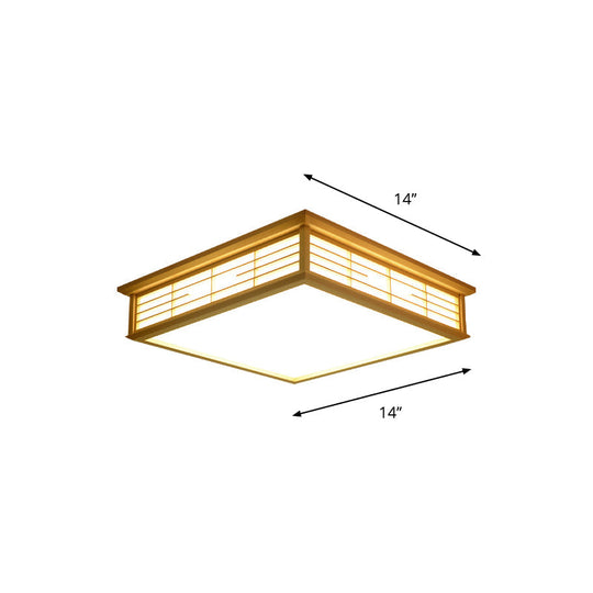 Natural Wood Led Ceiling Light Fixture - Simple Box Flush Lighting For Bedroom (14’/18’/21.5’