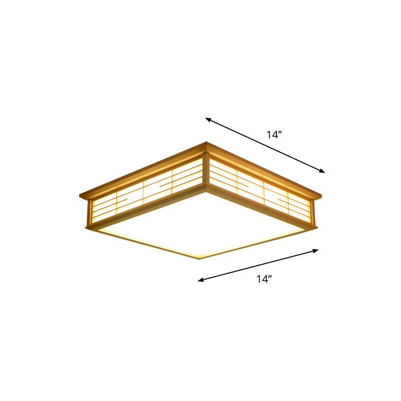 Natural Wood Led Ceiling Light Fixture - Simple Box Flush Lighting For Bedroom (14/18/21.5 W) In