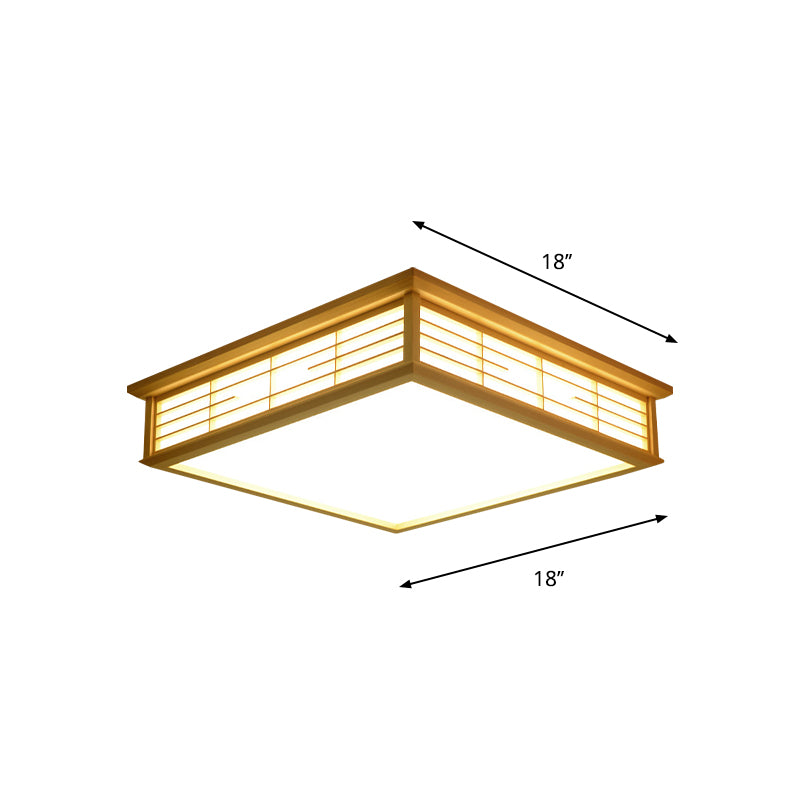 Natural Wood Led Ceiling Light Fixture - Simple Box Flush Lighting For Bedroom (14/18/21.5 W) In