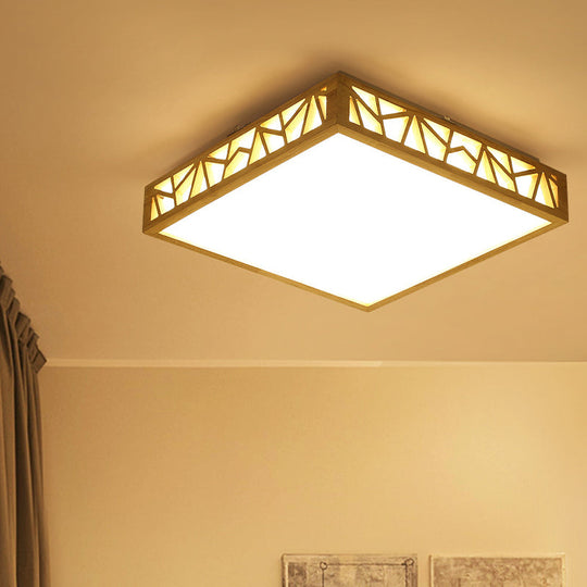 Modern Wood Square Box Ceiling Lamp With Warm/White Led And Stepless Dimming - Ideal For Studying