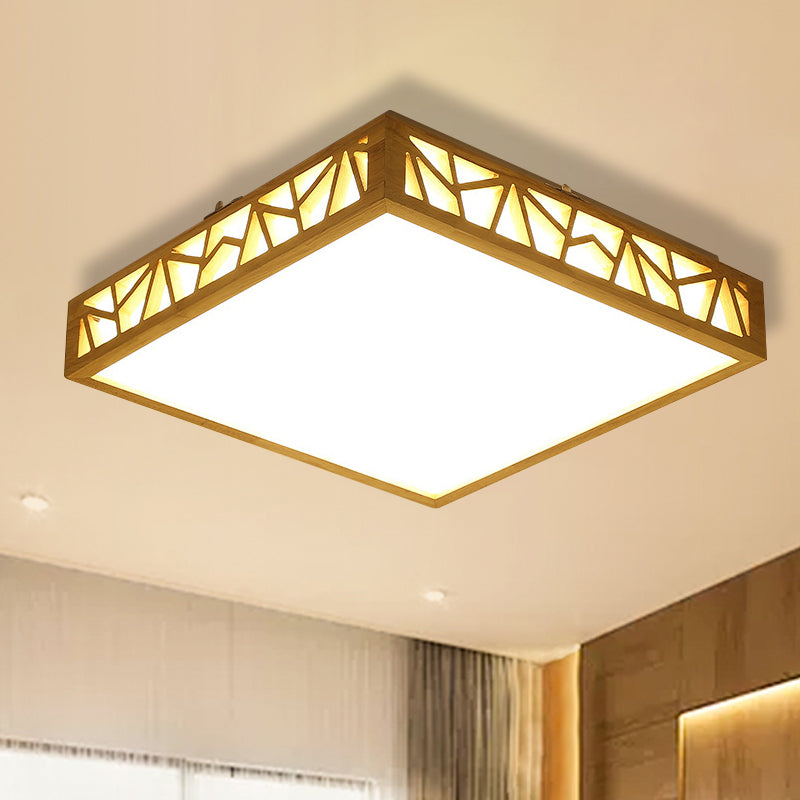 Modern Wood Square Box Ceiling Lamp With Warm/White Led And Stepless Dimming - Ideal For Studying