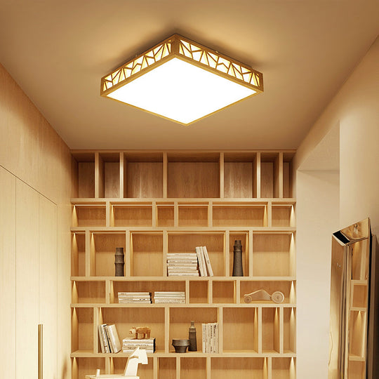 Modern Wood Square Box Ceiling Lamp With Warm/White Led And Stepless Dimming - Ideal For Studying
