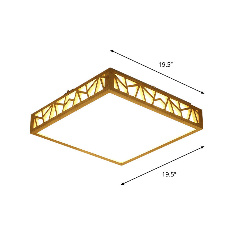 Modern Wood Square Box Ceiling Lamp With Warm/White Led And Stepless Dimming - Ideal For Studying