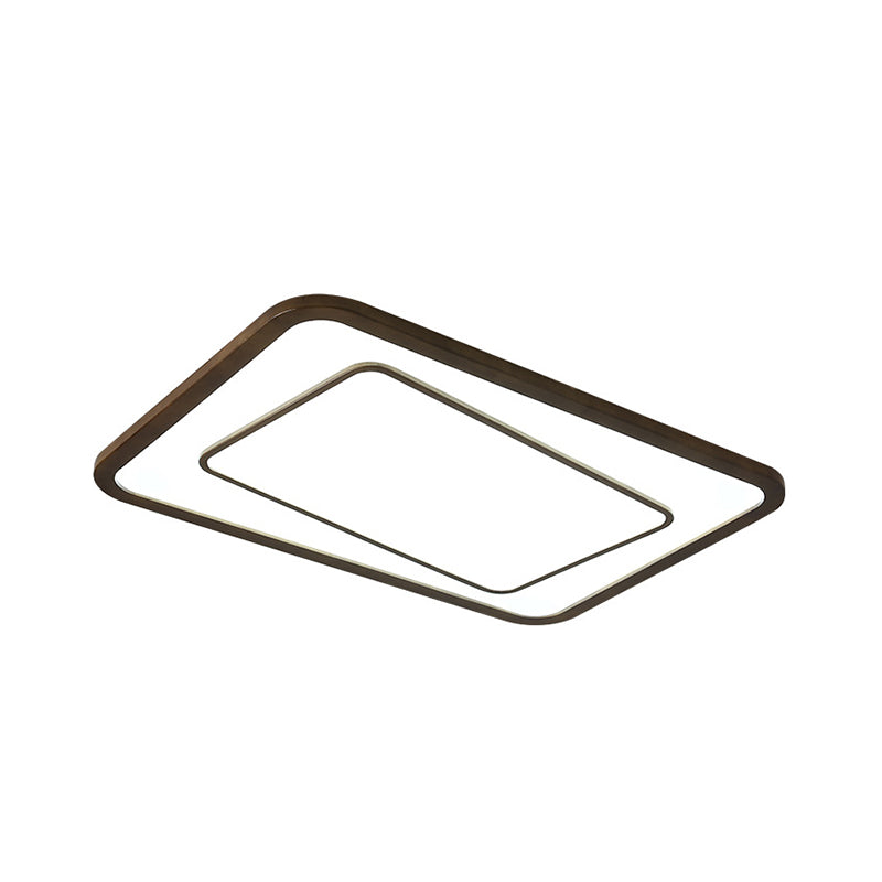 Modern Led Ceiling Lamp In Natural Wood Finish - Dual Rectangle Flush Light For Living Room Brown