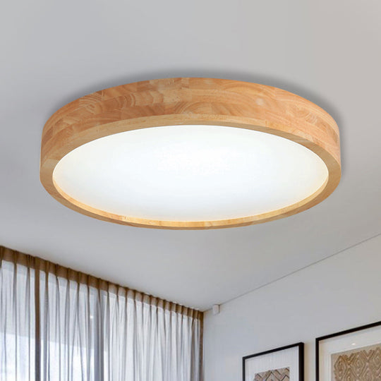 Minimalist Round Wood Ceiling Lamp Kit - 12’/16’/19.5’ Dia Led Beige Flush Mount Light In Warm/White