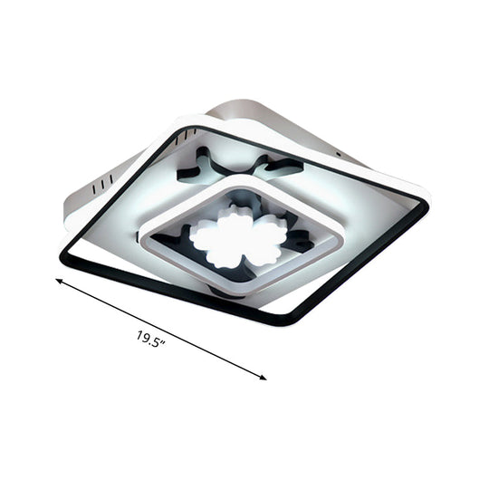 Modern Acrylic Black Square Flush Mount Lamp - Led Ceiling Light (19.5/23.5 Wide) With Flower