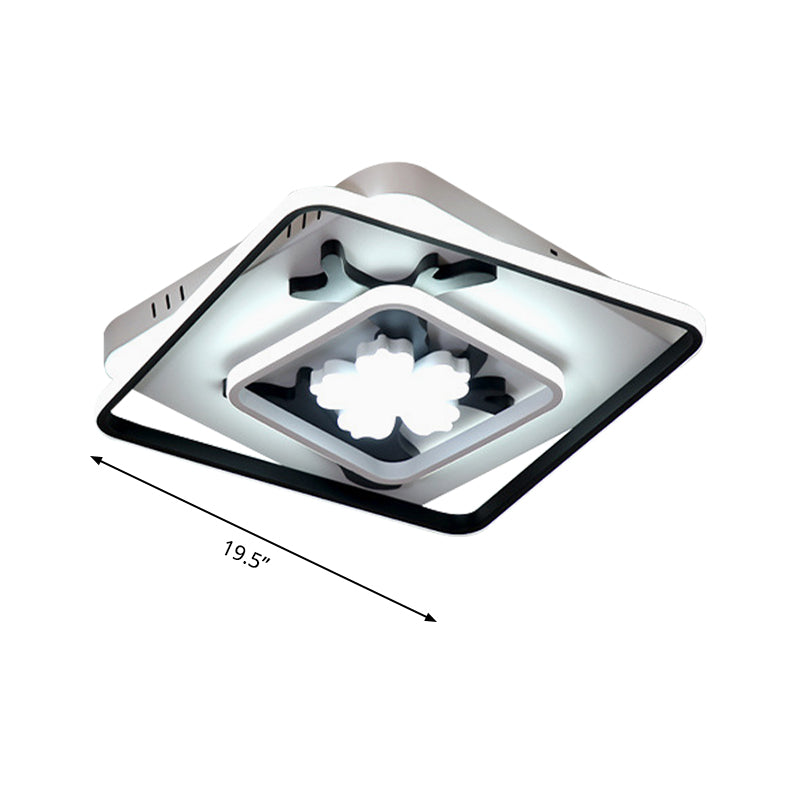 Modern Acrylic Black Square Flush Mount Lamp - Led Ceiling Light (19.5’/23.5’ Wide) With Flower
