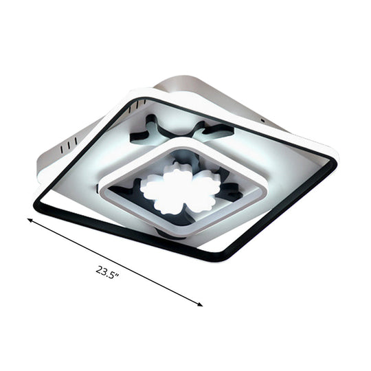 Modern Acrylic Black Square Flush Mount Lamp - Led Ceiling Light (19.5’/23.5’ Wide) With Flower