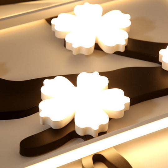 Modern Acrylic Black Square Flush Mount Lamp - Led Ceiling Light (19.5/23.5 Wide) With Flower