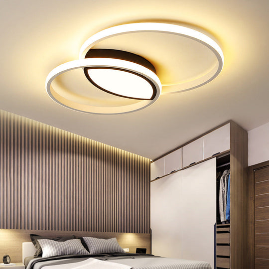 Modern Black And White Metal Ceiling Light With Led Flush Remote Dimming Control - 16/19.5 Wide