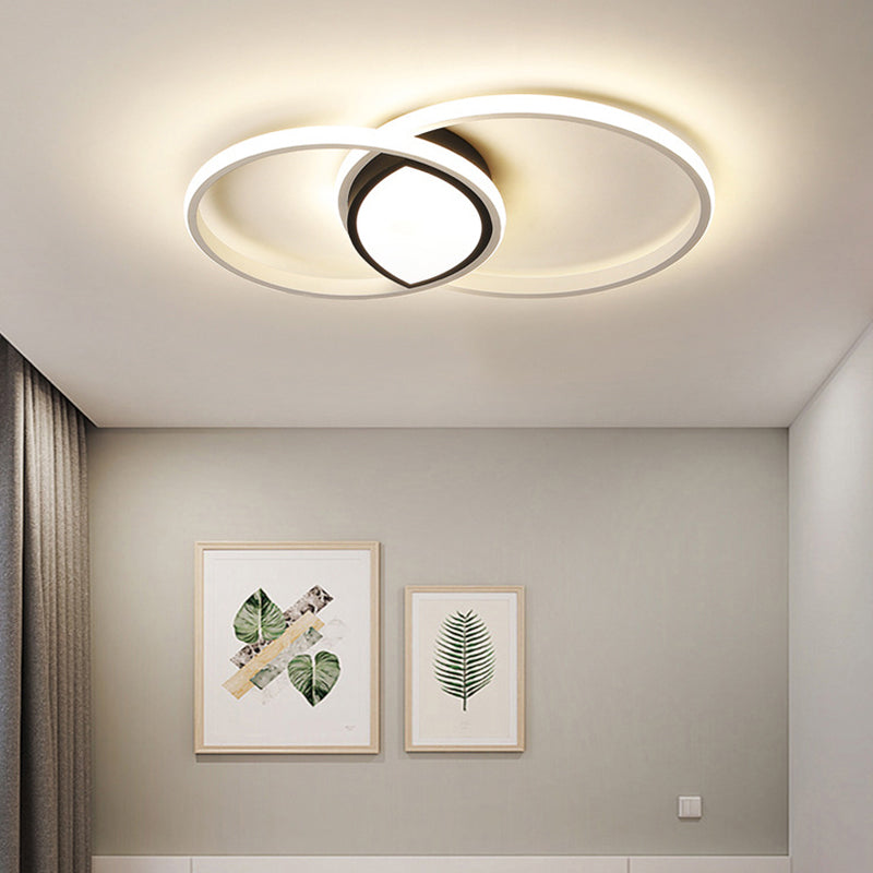 Modern Black And White Metal Ceiling Light With Led Flush Remote Dimming Control - 16/19.5 Wide