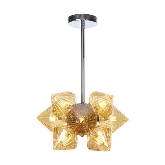 Modern Chrome Chandelier With Amber Glass And 9/12 Bulb Options