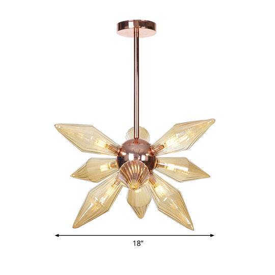 Modern 9/12-Head Amber Glass Diamond Chandelier Pendant Light In Rose Gold – Ideal For Living