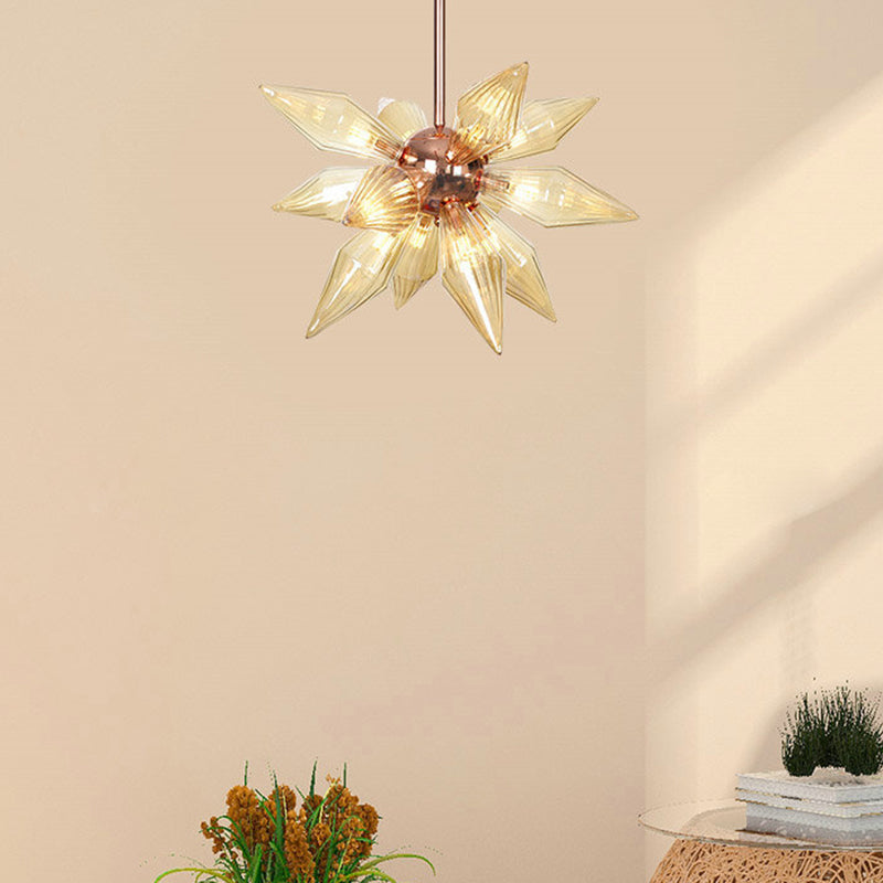 Modern 9/12-Head Amber Glass Diamond Chandelier Pendant Light In Rose Gold – Ideal For Living