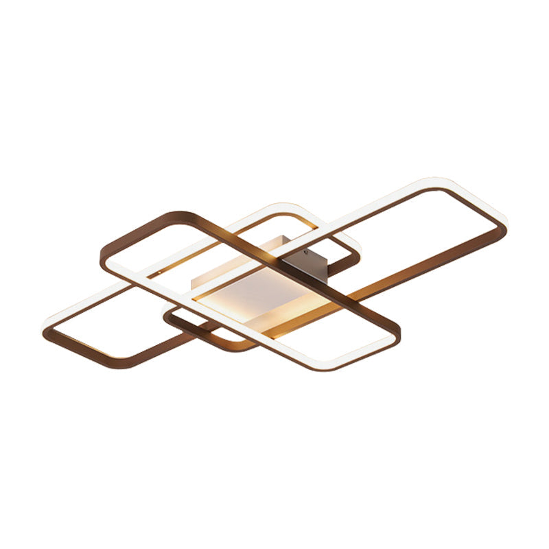 Modernist Acrylic Led Brown Ceiling Light Fixture - Rectangle Flushmount Warm/White 27.5’/41’ Wide