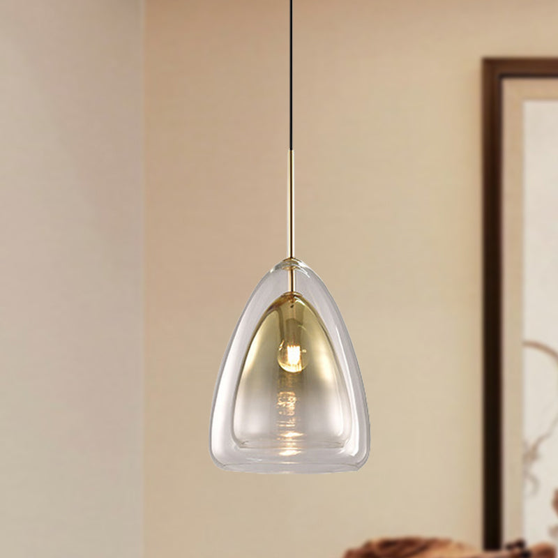 Nordic Double Glass Cone Pendant Light Fixture - 12’’/14’’ Wide Champagne Suspension