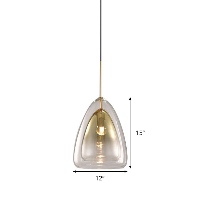 Nordic Double Glass Cone Pendant Light Fixture - 12’’/14’’ Wide Champagne Suspension