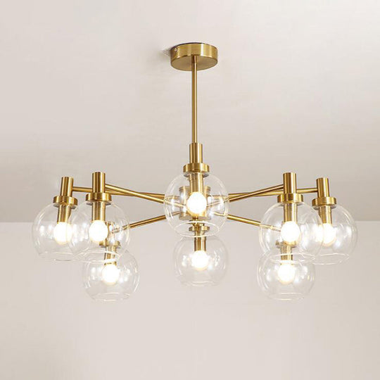 Radial Clear Glass Gold Chandelier Light Fixture - Postmodern Hanging With 8/12 Lights