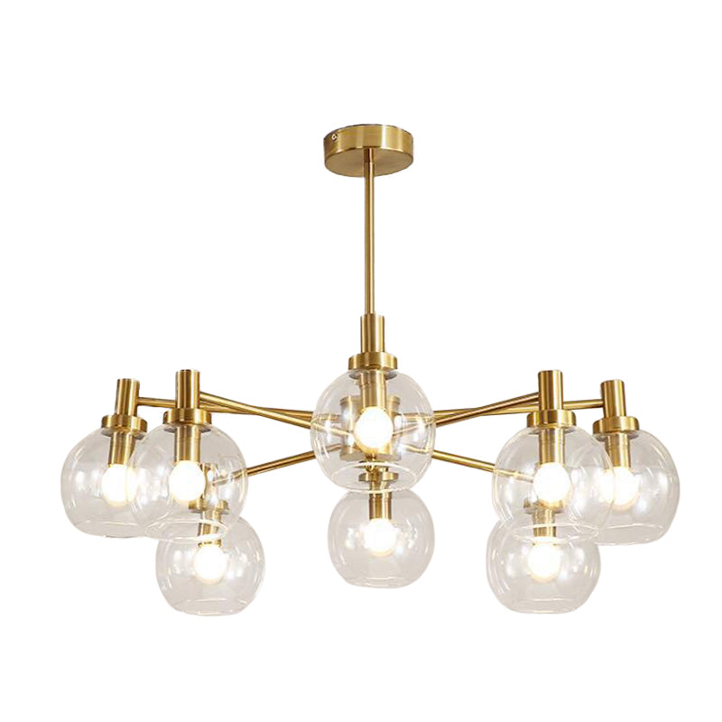 Postmodern Clear Glass Gold Chandelier Light Fixture - 8/12 Lights Radial Hang