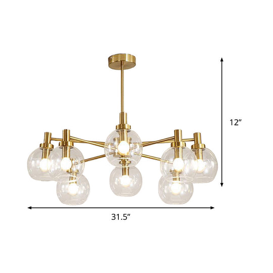 Postmodern Clear Glass Gold Chandelier Light Fixture - 8/12 Lights Radial Hang