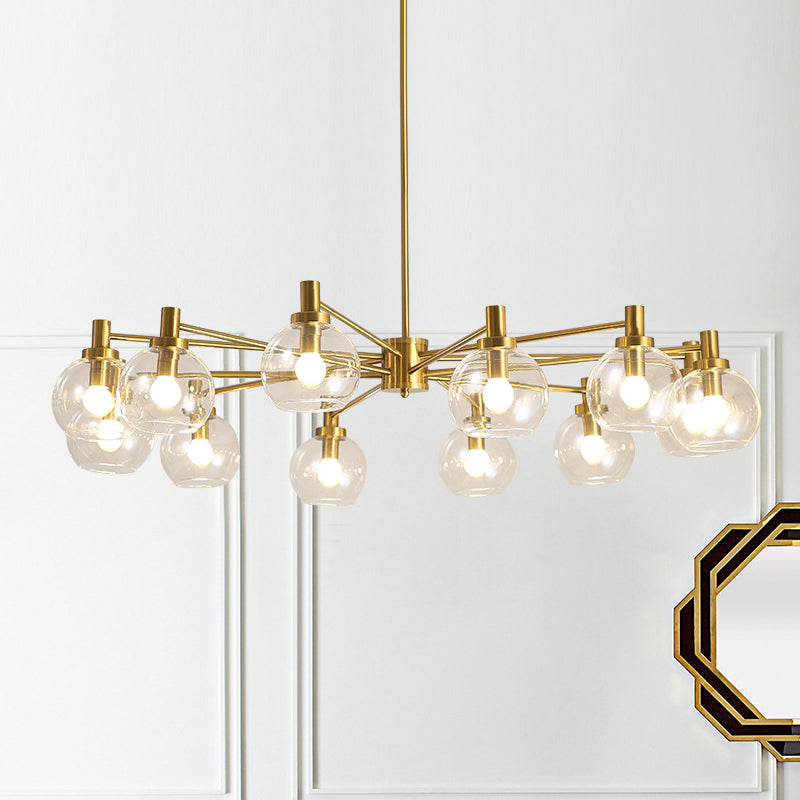 Postmodern Clear Glass Gold Chandelier Light Fixture - 8/12 Lights Radial Hang 12 /