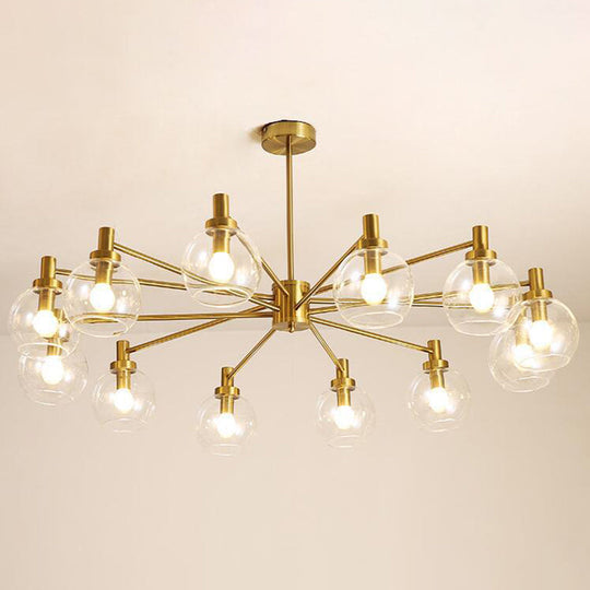 Postmodern Clear Glass Gold Chandelier Light Fixture - 8/12 Lights Radial Hang