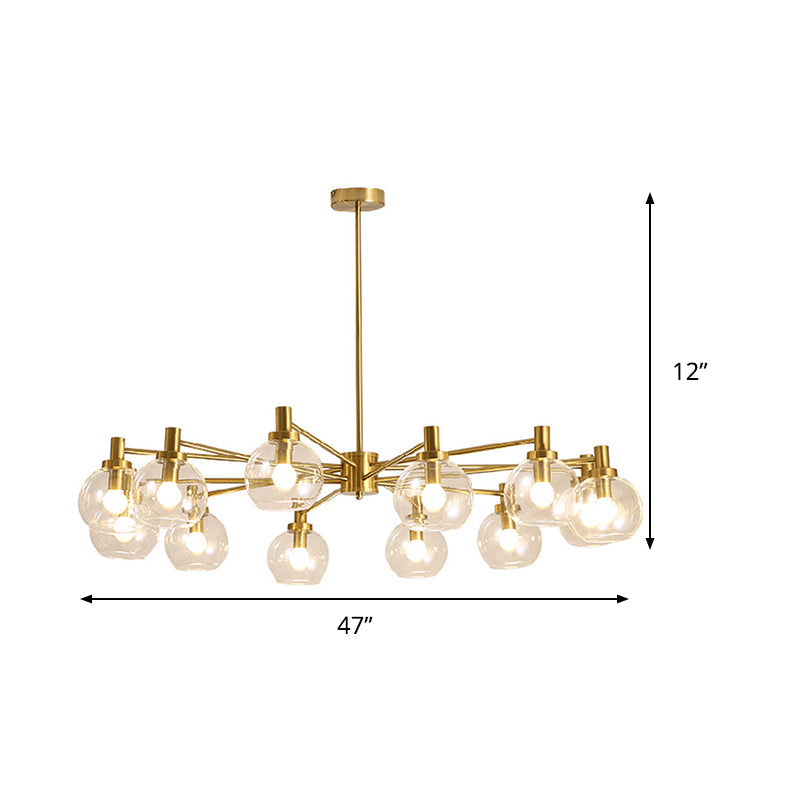 Radial Clear Glass Gold Chandelier Light Fixture - Postmodern Hanging With 8/12 Lights