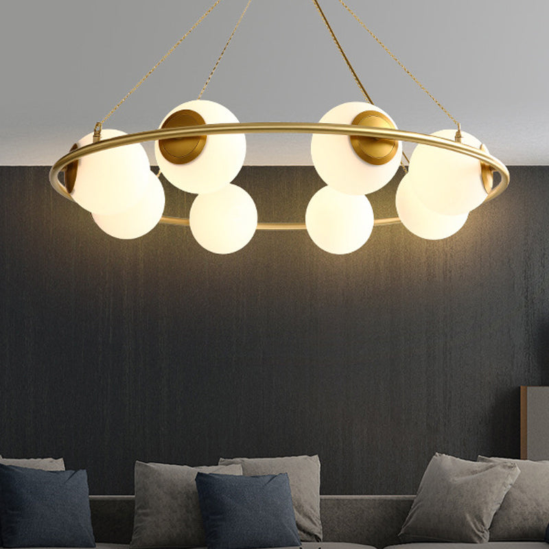 Postmodern Metal Chandelier With Frosted Glass Shades - 6/8 Lights Brass Finish