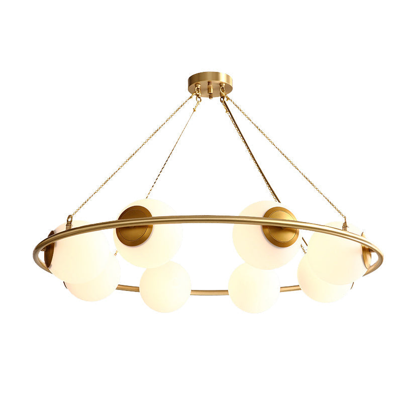 Postmodern Metal Chandelier With Frosted Glass Shades - 6/8 Lights Brass Finish