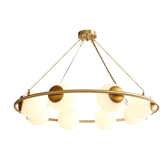 Postmodern Metal Chandelier With Frosted Glass Shades - 6/8 Lights Brass Finish