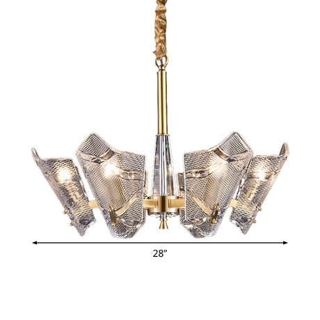 Postmodern Brass Chandelier With Clear Lattice Glass Shield 6/8 Heads Light Fixture