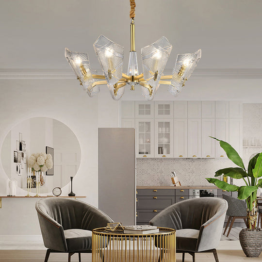 Postmodern Brass Chandelier With Clear Lattice Glass Shield 6/8 Heads Light Fixture