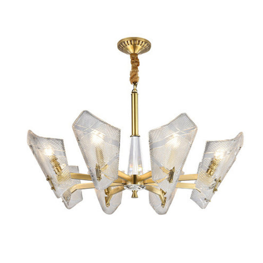Modern Lattice Glass Shield Hanging Lamp: 6/8 Heads Brass Chandelier