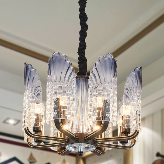 Contemporary Textured Glass Scallop Chandelier Light Fixture - 8/10/12 Black Heads Hanging Ceiling