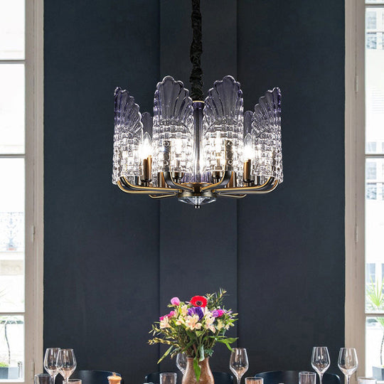 Contemporary Textured Glass Scallop Chandelier 8/10/12 Heads Black Hanging Ceiling Light Fixture