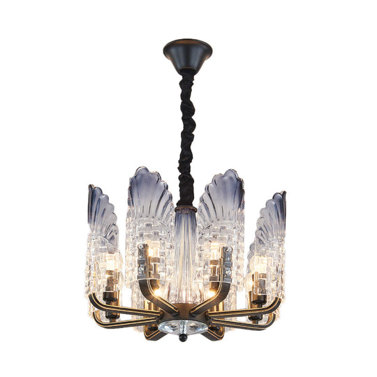 Contemporary Textured Glass Scallop Chandelier Light Fixture - 8/10/12 Black Heads Hanging Ceiling