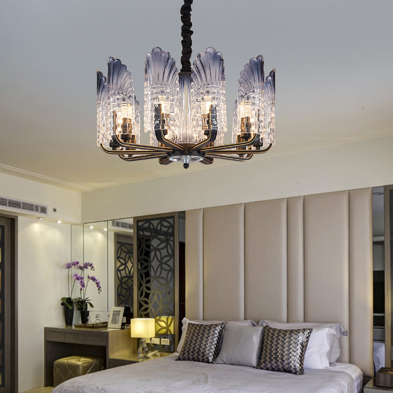 Contemporary Textured Glass Scallop Chandelier Light Fixture - 8/10/12 Black Heads Hanging Ceiling