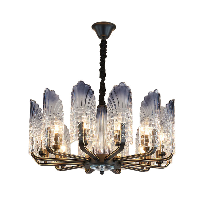 Contemporary Textured Glass Scallop Chandelier Light Fixture - 8/10/12 Black Heads Hanging Ceiling