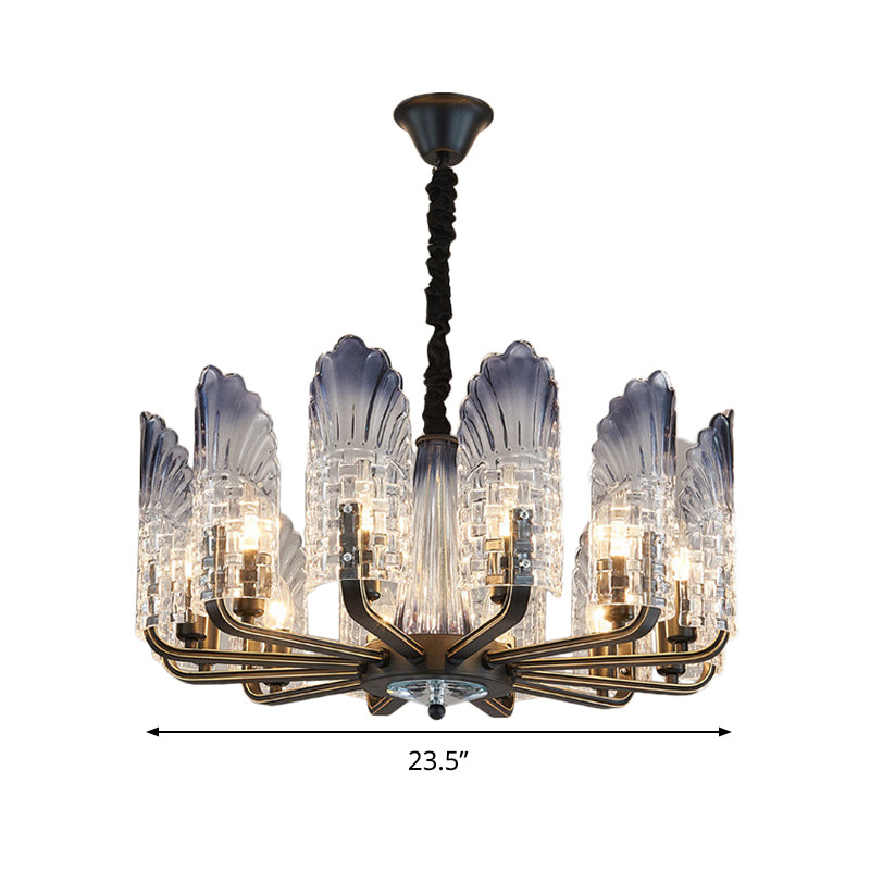 Contemporary Textured Glass Scallop Chandelier 8/10/12 Heads Black Hanging Ceiling Light Fixture
