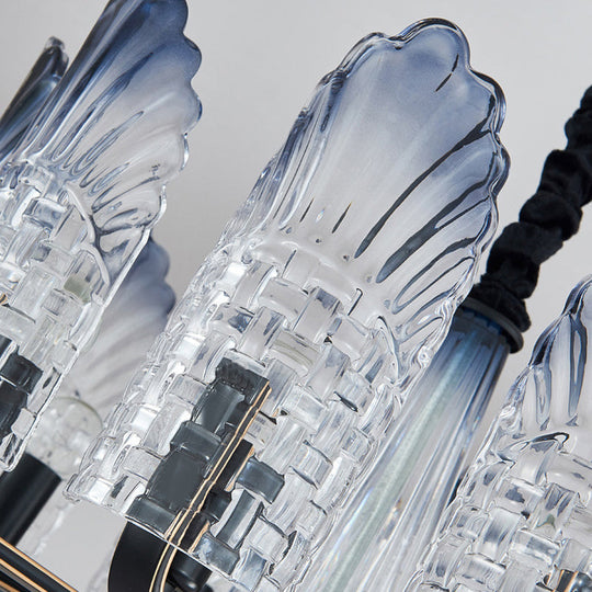 Contemporary Textured Glass Scallop Chandelier Light Fixture - 8/10/12 Black Heads Hanging Ceiling