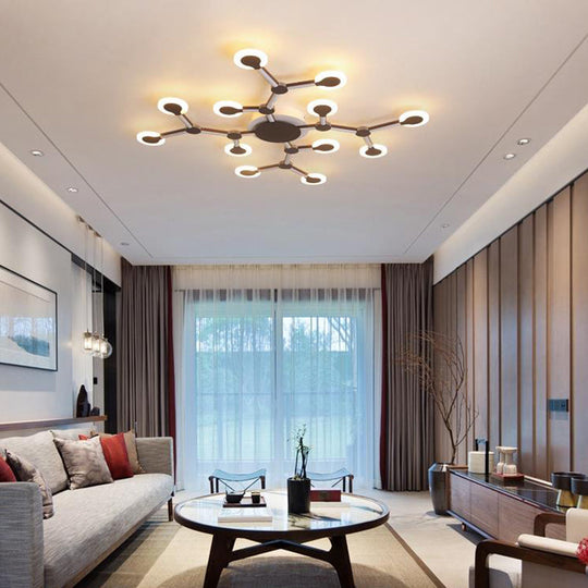 Minimalist Acrylic Flushmount Starburst Ceiling Light Fixture In Warm/White - 33.5/39 Wide Brown