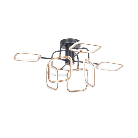 Gold - Black Square Semi - Flush Mount Modern Ceiling Light With 8 Bulbs In Warm/White