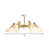 Frosted Glass Gold Chandelier With Modern Cone Design And 6/8 Lights In Warm/White