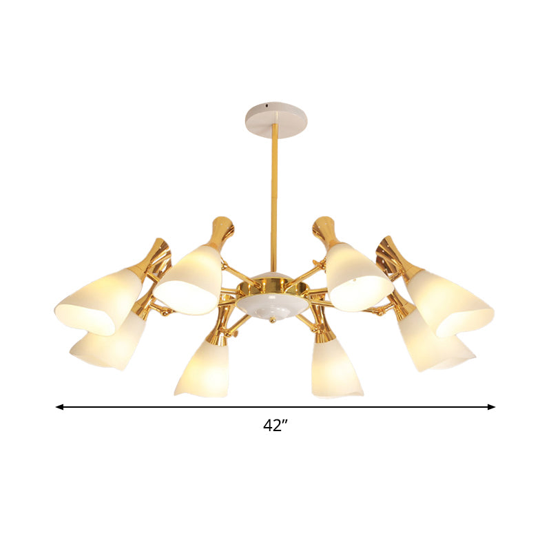 Frosted Glass Gold Chandelier With Modern Cone Design And 6/8 Lights In Warm/White