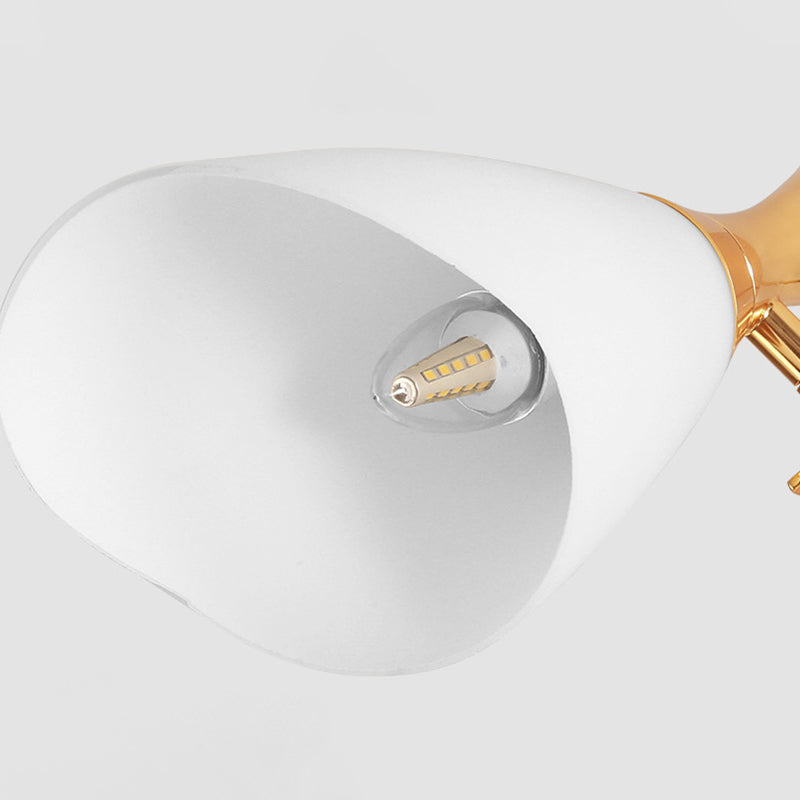 Modern Cone Frosted Glass Hanging Lamp: 6/8 Lights Gold Chandelier Fixture In Warm/White Light