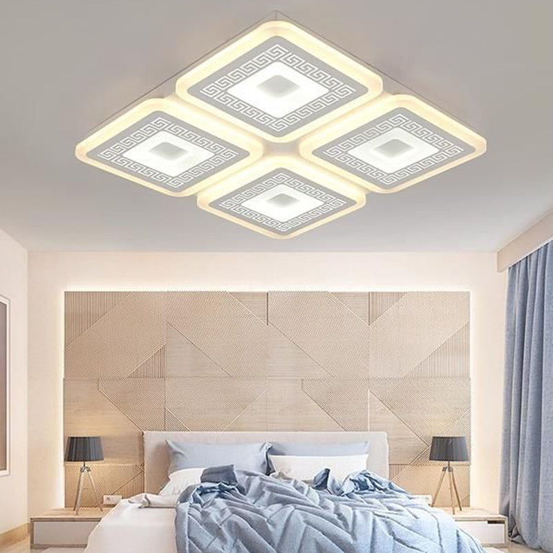 Modern Square Flushmount Acrylic Ceiling Light Fixture - 4 Heads White 19.5’/23.5’ Wide