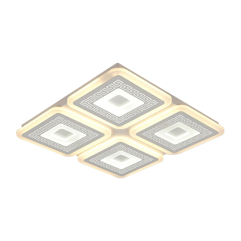 Modern Square Flushmount Acrylic Ceiling Light Fixture - 4 Heads White 19.5’/23.5’ Wide