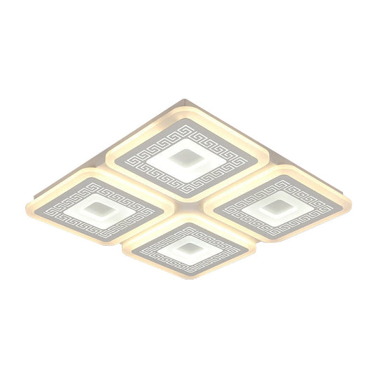 Modern Square Flushmount Acrylic Ceiling Light Fixture - 4 Heads White 19.5’/23.5’ Wide